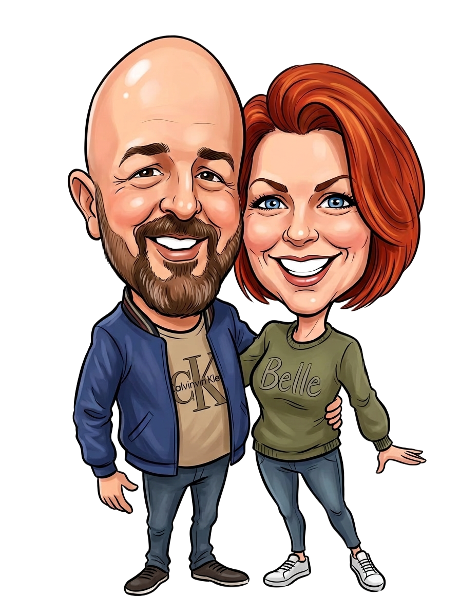 Caricatura de Carlos e Ane